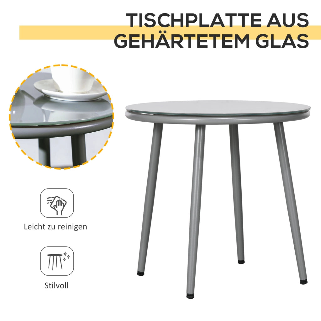 Set Giardino 2 Sedie e Tavolino con Vetro ¨C Zephmum ¨C Polyrattan Grigio