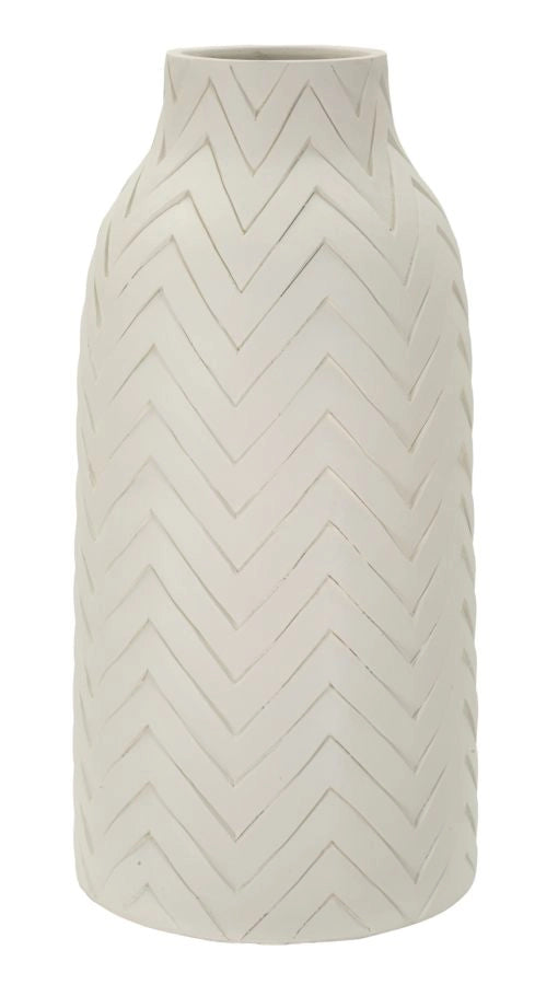 Vaso Winter moderno in MGO color crema - Ø 29x60 cm, texture a rilievo e forme morbide - Vaso da interno decorativo