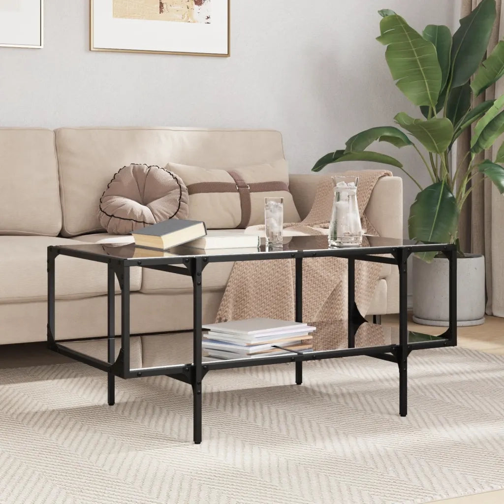 Tavolino da salotto | Tavolino da caff¨¨ | Tavolino da Soggiorno con Piano in Vetro Nero 98,5x50x45 cm Acciaio