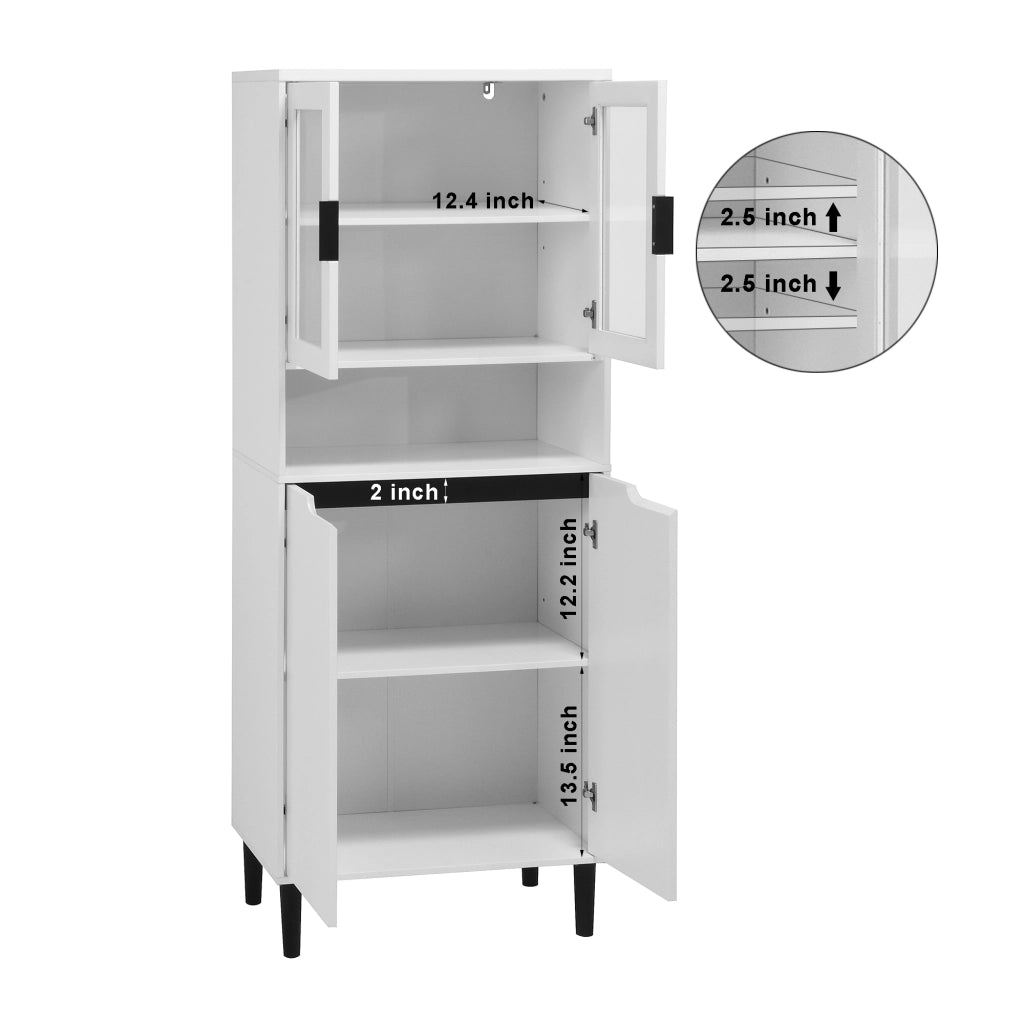 Libreria alta con ante in vetro temperato e ripiani regolabili in MDF bianco per soggiorno, ufficio e ingresso