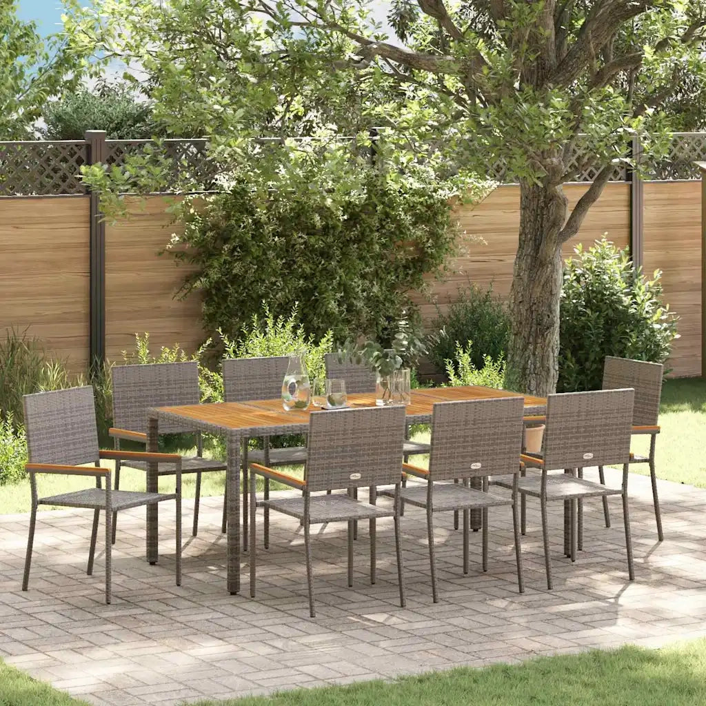 Set da Pranzo per Giardino 9 pcs Grigio polyrattan 3365413