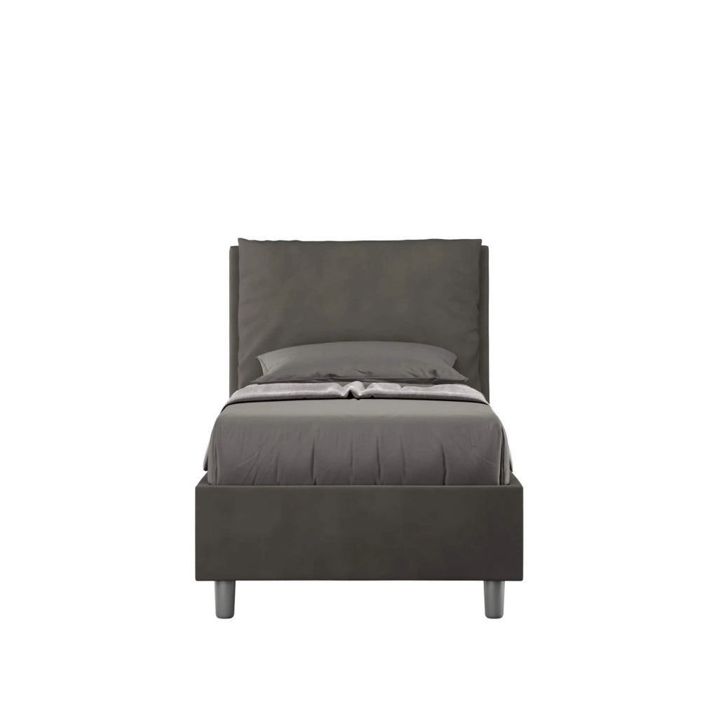Letto singolo senza rete imbottito 80x190 microfibra grigio Antea