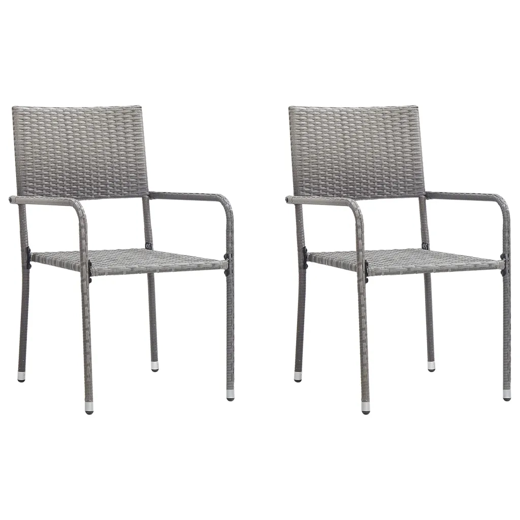 Set da Pranzo da Giardino 3 pz | Set Salotto da Giardino Nero Grigio Polyrattan e Acciaio