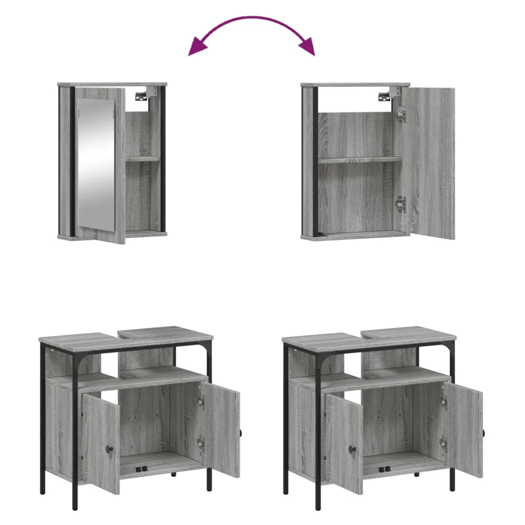 Set Mobili da Bagno | Armadio da bagno 2 pz Grigio Sonoma in Legno Multistrato