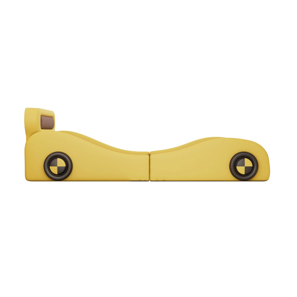 DESMIU Letto per bambini 1 posto con vano portaoggetti e ruote luminose, 90 × 200 cm, senza materasso, giallo