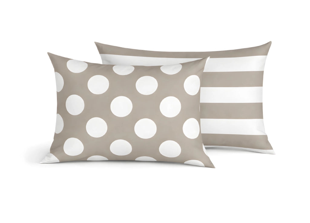 Coppia Federe Cuscino Letto Double Face 100% Cotone Disegno Pois GI - Federe - Beige
