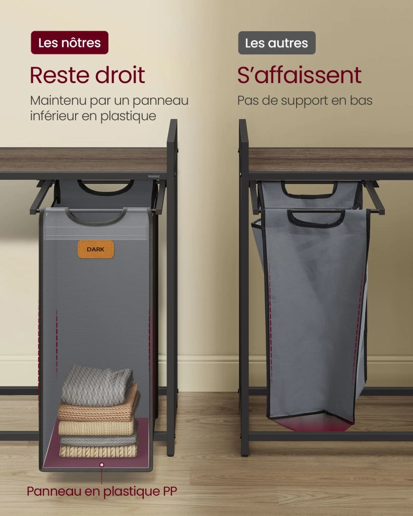 Cesto portabiancheria con 3 scomparti 68,6 x 33 x 80,5 cm capacità 100 litri cestino con ruote carrello con ripiani borsa tasche laterali 6 etichette beige grigio naturale 12_0006656