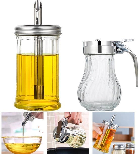 Dispensatore di zucchero 2 in 1, set di zucchero e miele, set di zucchero e latte, dispensatore di zucchero con manico, set di contenitori per zucchero e set di zucchero per cucina, bancone, bar caffè, ristorante (350 ml + 200 ml)