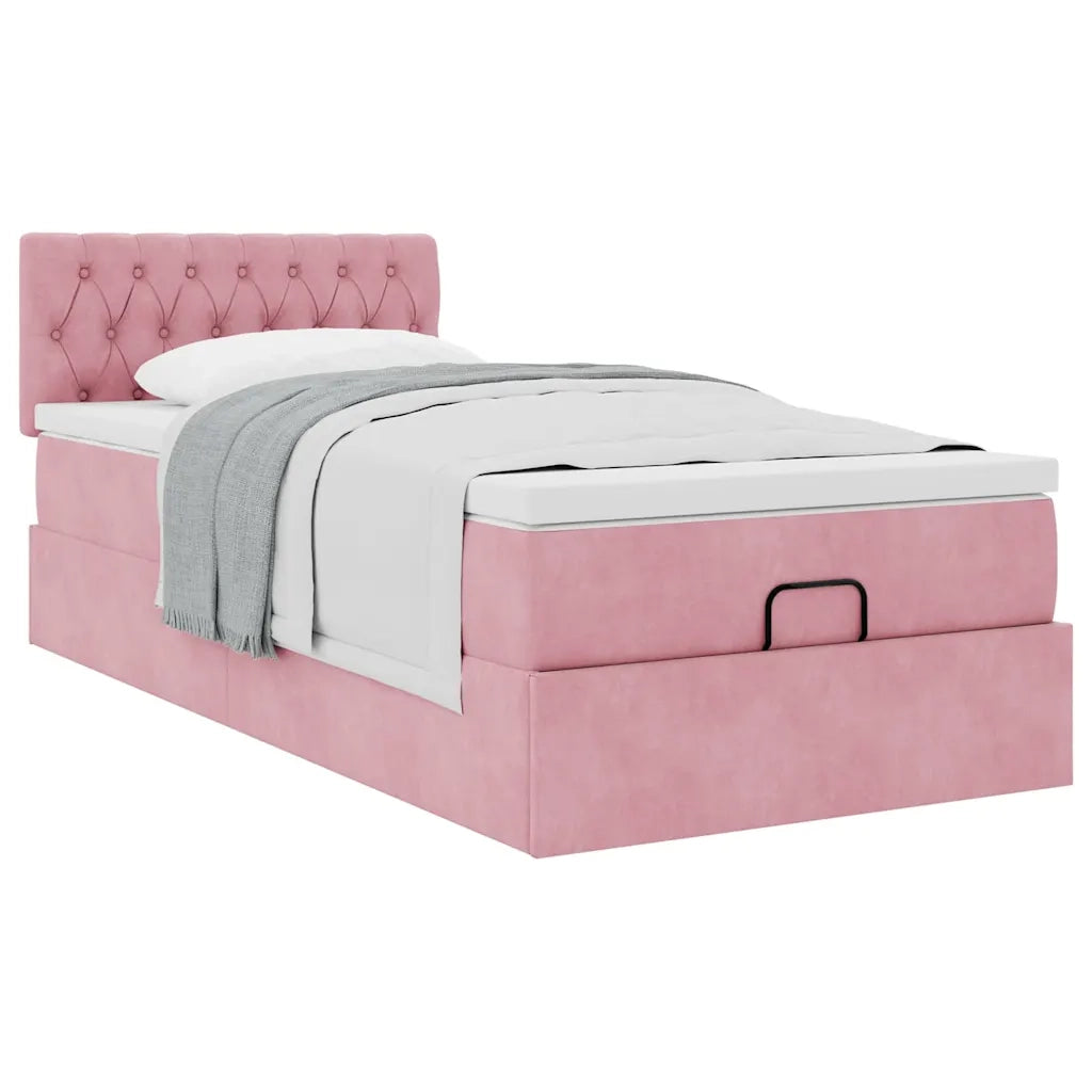 Struttura Letto Pouf con Materasso Rosa 90x190 cm in Velluto 3311818