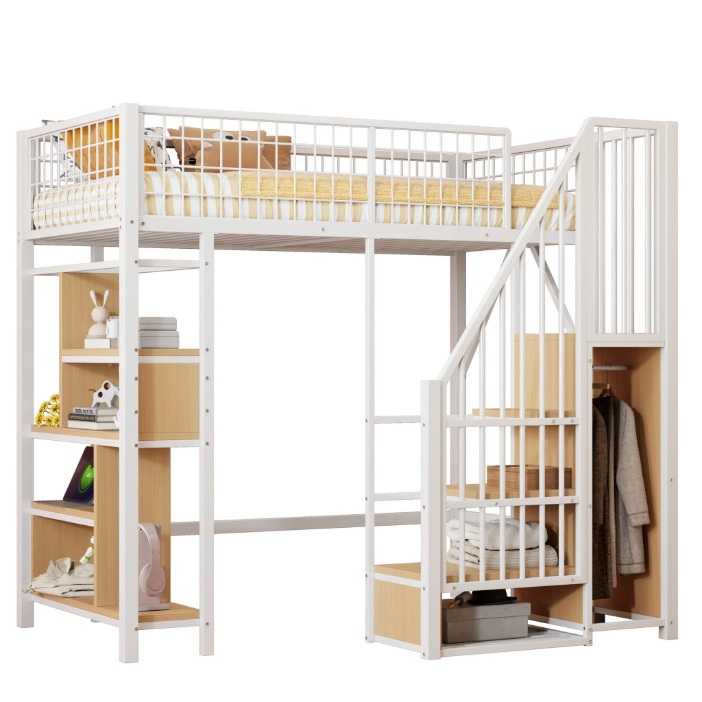 Letto a castello bianco con funzione contenitore in metallo e legno 90x200 cm