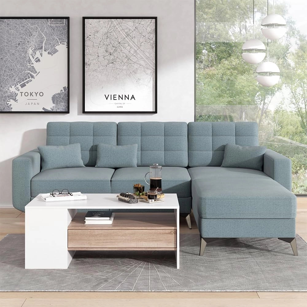 Tavolino Fabien, Bianco, 110 x 60 cm, con ripiani aperti per organizzare gli accessori per la casa