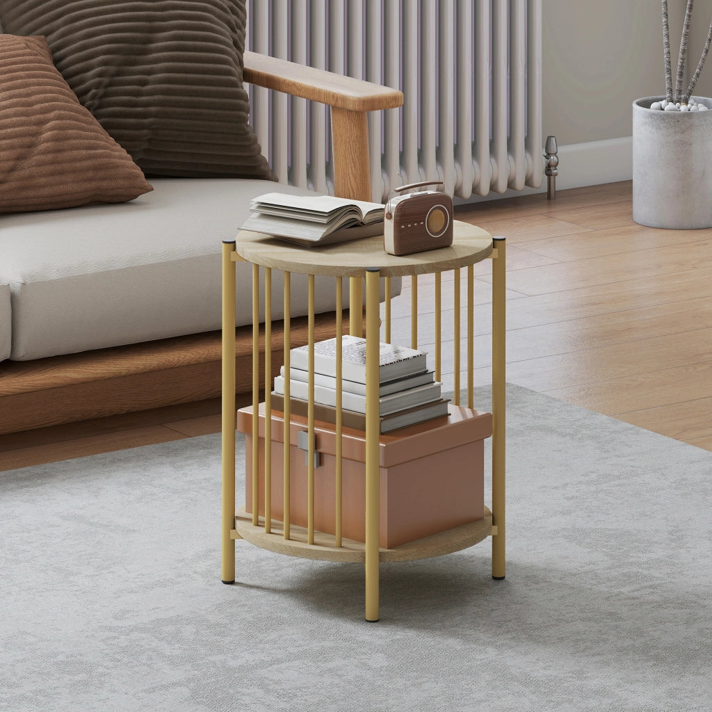 Tavolino rotondo a 2 livelli con ripiano ¨C zephmum ¨C ?41x49 cm natural