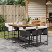 Set da Pranzo da Giardino 5 pz Nero con Cuscini in Polyrattan