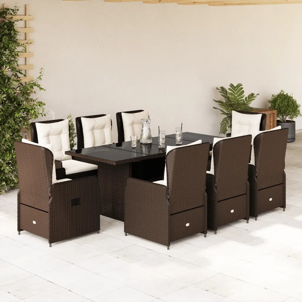 Set da Pranzo da Giardino 9pz con Cuscini Marrone in Polyrattan 3262782