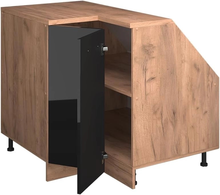 Mobile sottotetto Mobile angolare Rion, Nero lucido, 75.6 x 81.6 cm con 1 porta, carcassa dell’armadio profondità 60 cm, adatto per il salvaspazio sotto tetti spioventi