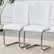 Sedia da pranzo moderna in PU bianco con struttura in metallo argento; schienale ergonomico