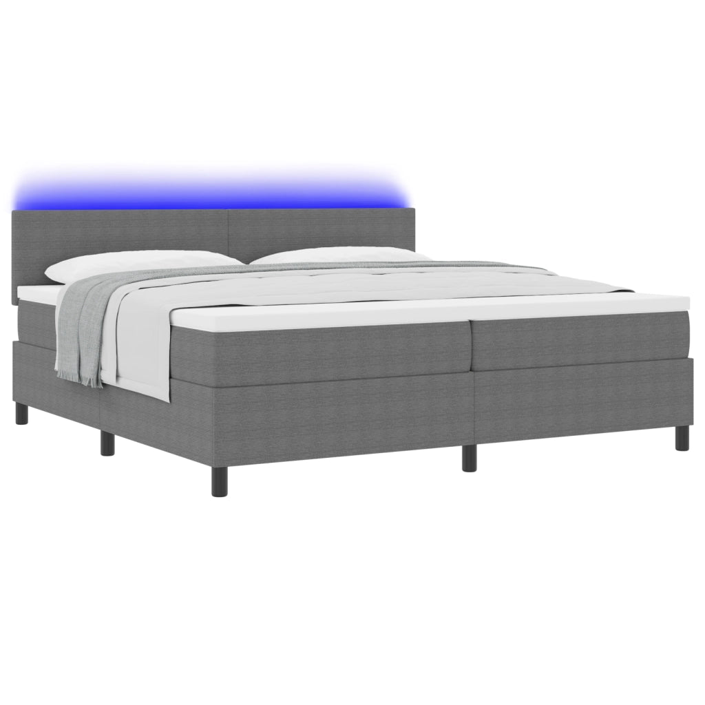 Letto Box Spring con Materasso & LED Grigio 200x200 cm Tessuto Corduroy