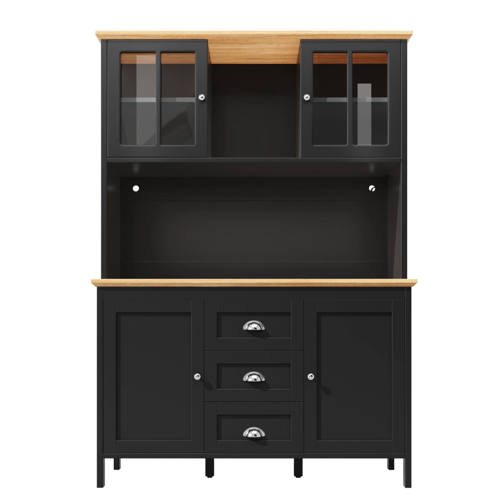 Credenza alta 120x40x179 cm con LED; 4 ante e 3 cassetti; MDF e metallo; nera