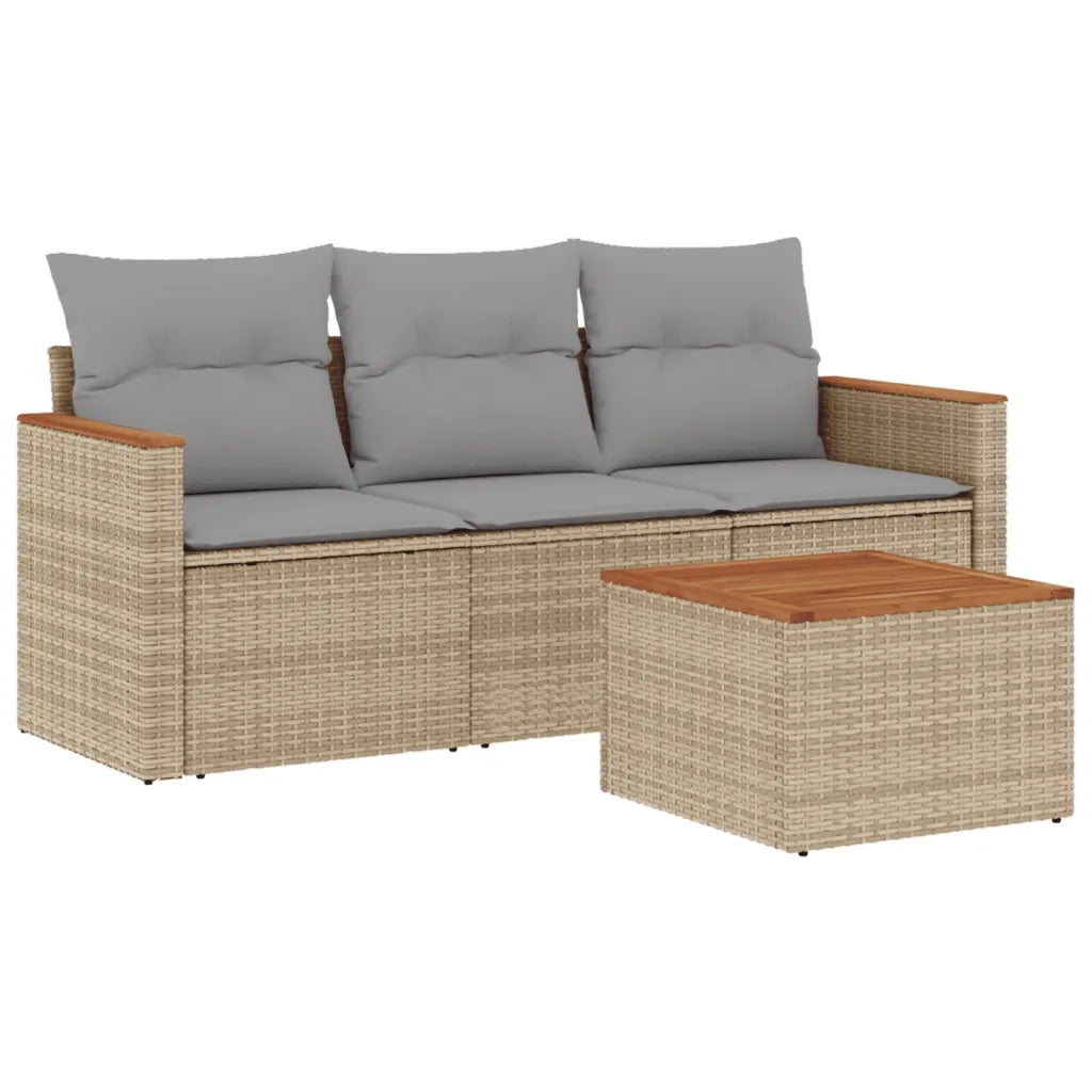 Set Divano da Giardino 4 pz con Cuscini Beige Misto Polyrattan