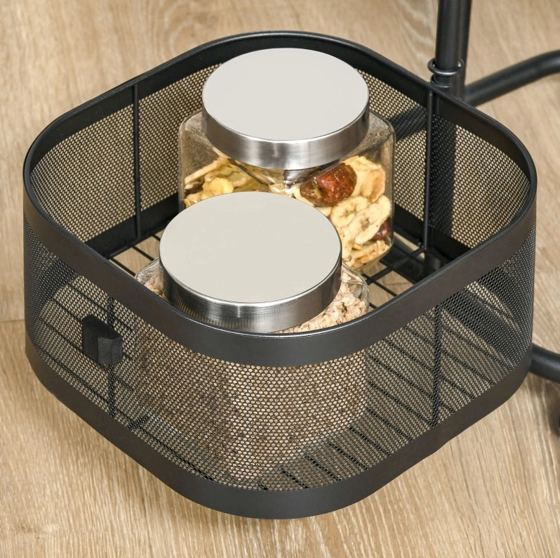 Carrello da cucina nero con 4 ripiani, ruote girevoli 33x33x77 cm