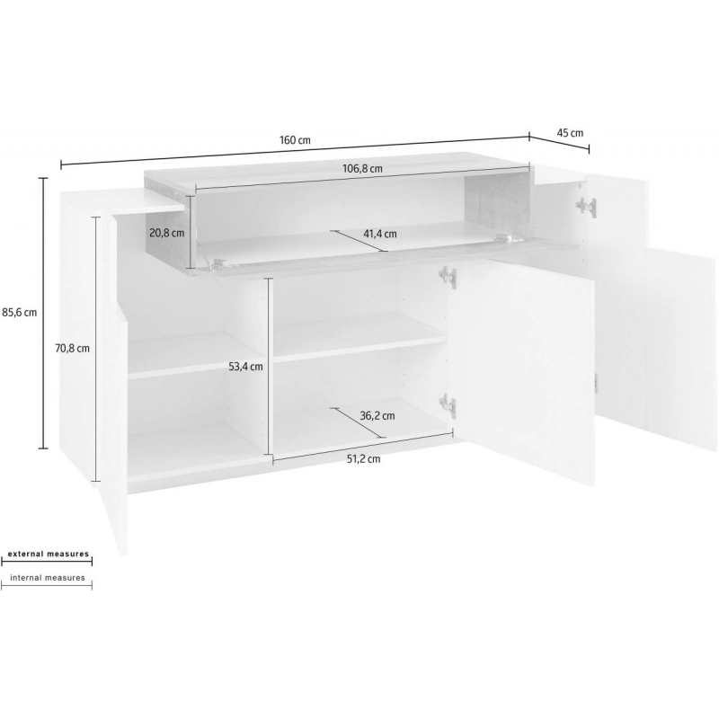 Credenza Coro Moderna 3 ante – Bianco Lucido e Acero Pereira