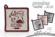 1 Pezzo Presina da Cucina in Cotone Menu' Quadrata 20 x 20 cm 3 Colori