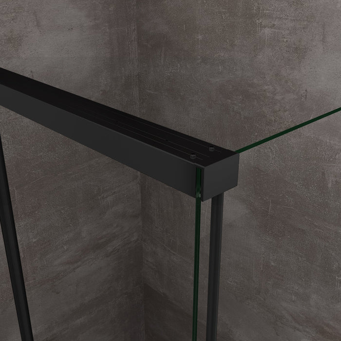 Box Doccia Ad Angolo Con Parete Fissa Laterale e Porta Frontale Con Chiusura Soft Close Ammortizzata H 200 8 MM Telaio Nero Opaco Cm 110 (108-110) x 180 (177-180)