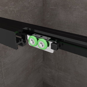 Box Doccia Ad Angolo Con Parete Fissa Laterale e Porta Frontale Con Chiusura Soft Close Ammortizzata H 200 8 MM Telaio Nero Opaco Cm 110 (108-110) x 120 (117-120)