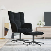 Divano Sedia-Poltrona Relax con Poggiapiedi Nero in Velluto 922345