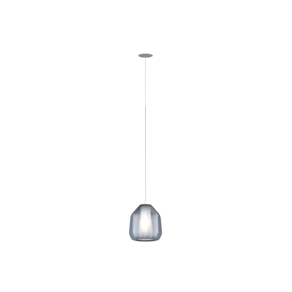 Sospensione Contemporaneo Double Skin Metallo Cromo Vetro Blu 1 Luce E27