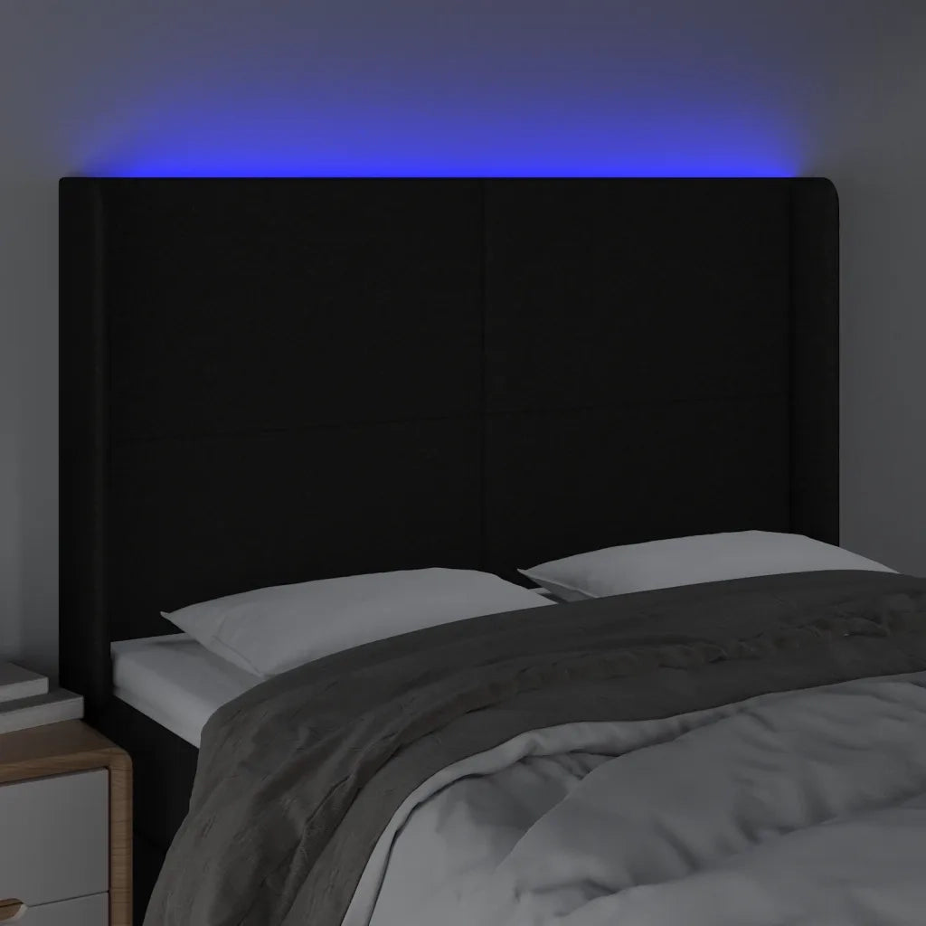 Testiera a LED Nera 147x16x118/128 cm in Tessuto 3123768