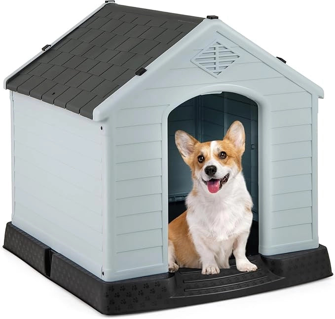 Cuccia per Cani da Esterno ed Interno, Cassetta Impermeabile e Ventilata con Valvole d’Aria e Pavimento Rialzato, per Cani di Piccola e Media Taglia (Grigio, 70 x 65 x 71,5 cm)