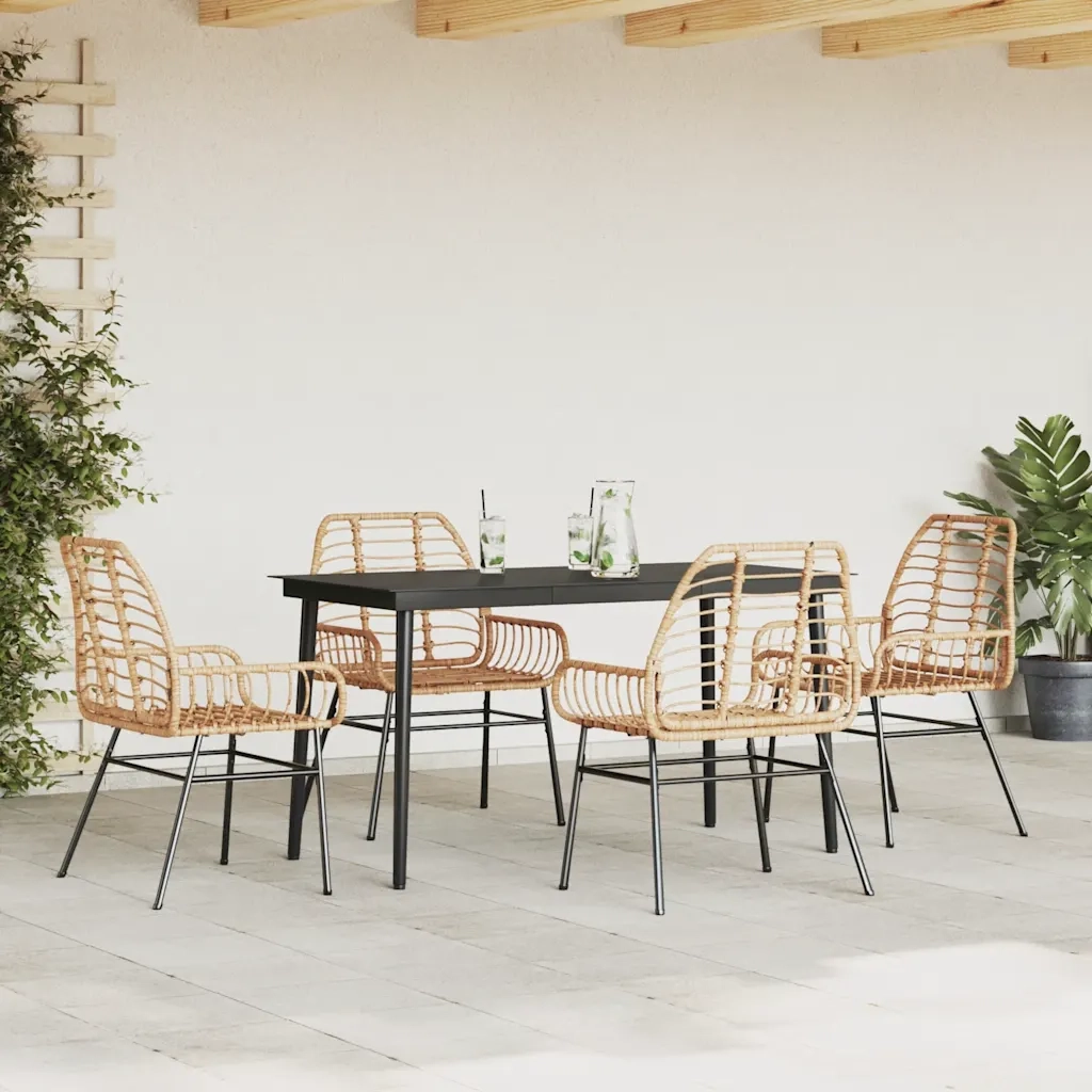 Set da Pranzo da Giardino 5pz Polyrattan Vetro