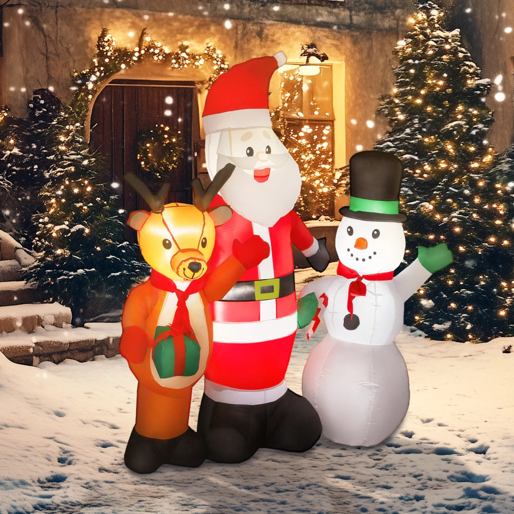 Babbo Natale Inflabile 150 cm con Reno e Pupazzo di Neve Luci LED ¨C Minimal ¨C Grigio per Giardino