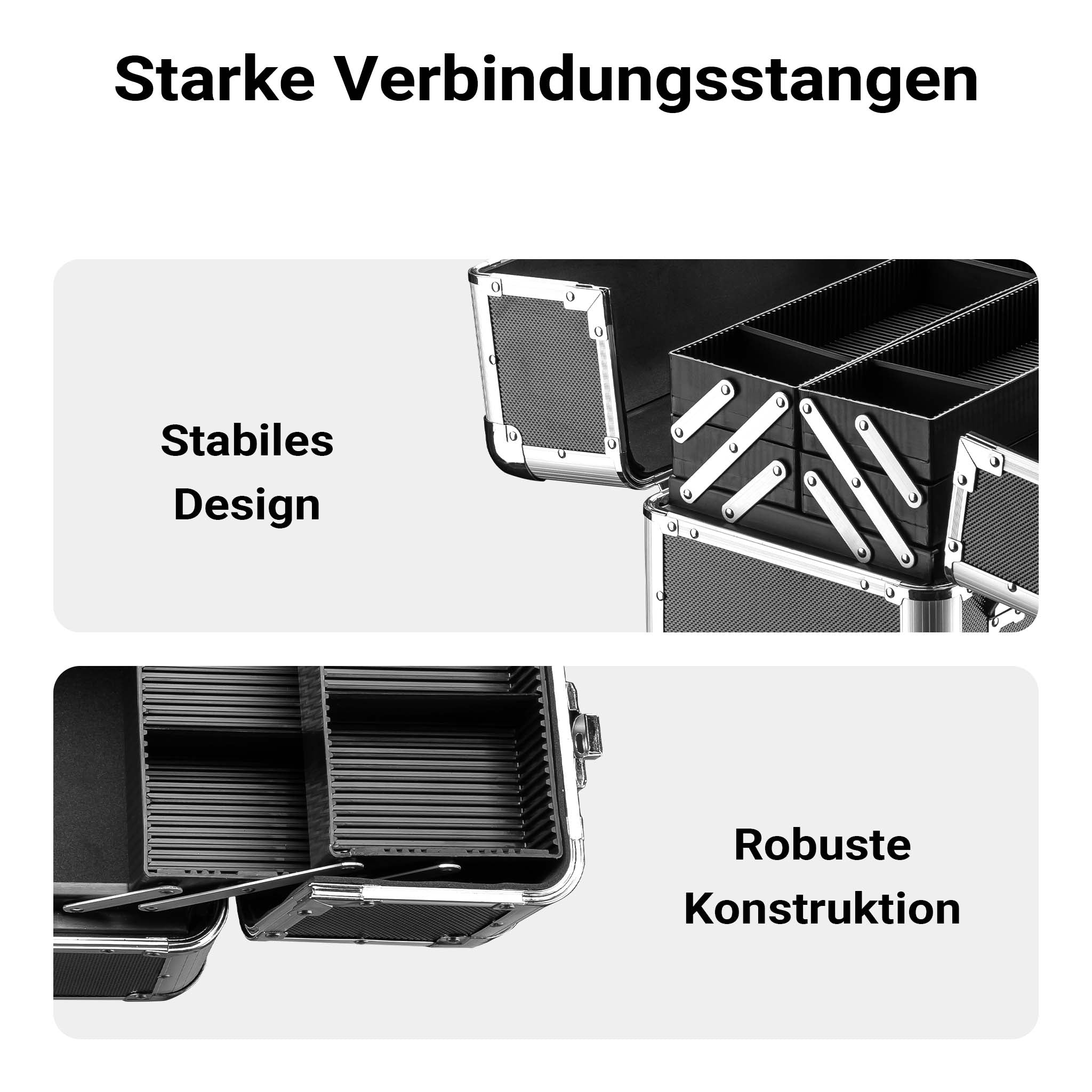Cassetta attrezzi vuota in alluminio con 2 chiavi, valigetta universale per attrezzi 35,5 x 24 x 22,5 cm, hobby, lavoro, cassetta portautensili con separatori,