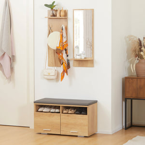 Mobile per Ingresso Scarpiera Appendiabiti e Specchio in Truciolato  Naturale