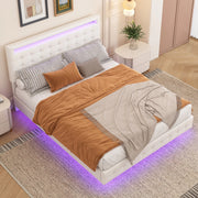 Letto 140x200 cm con luci LED; testiera regolabile; PU; bianco