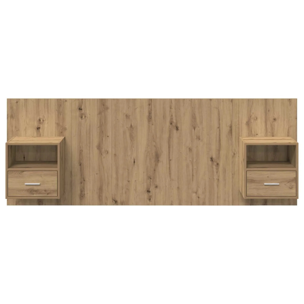 Testata con Comodino 3 pz-Set di 3 Testiera con Contenitore Rovere artigianale Legno multistrato 745258