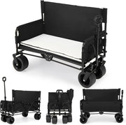 2 in 1 Carrello Pieghevole con Panca, Carrello Trasportabile con Maniglia Regolabile, Cuscini Morbidi e Ruote, Carrello da Giardino in 600D Oxford, 80 kg, 85 L, per Campeggio e Spiaggia (Nero)