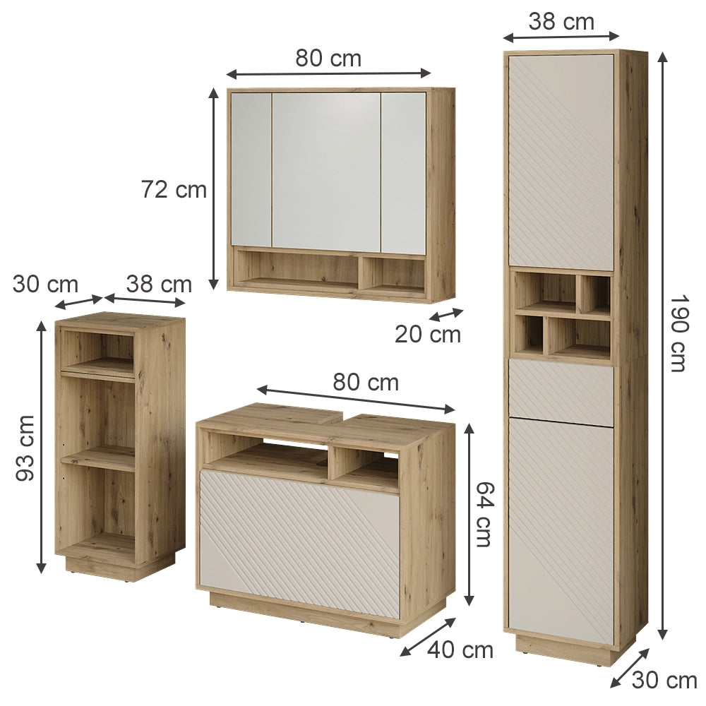 Set mobili bagno Beatrice Cachemire/Rovere artigianale Set di 4 Vicco