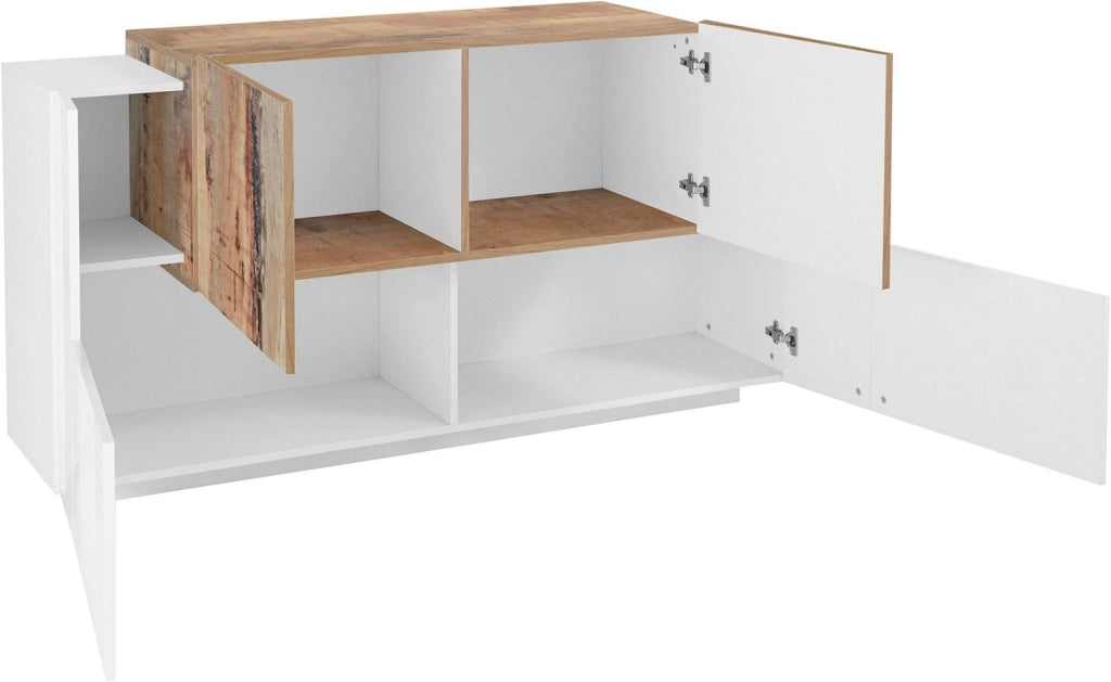 Credenza 2+2 Ante Battenti 160x86x45 cm New Coro Bianco Lucido e Acero Pereira