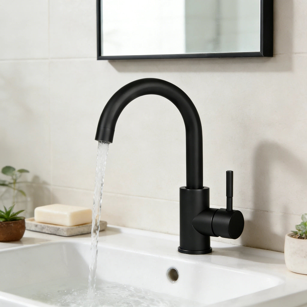ZMH Rubinetto per bagno nero miscelatore per lavabo girevole a 360° acciaio inossidabile