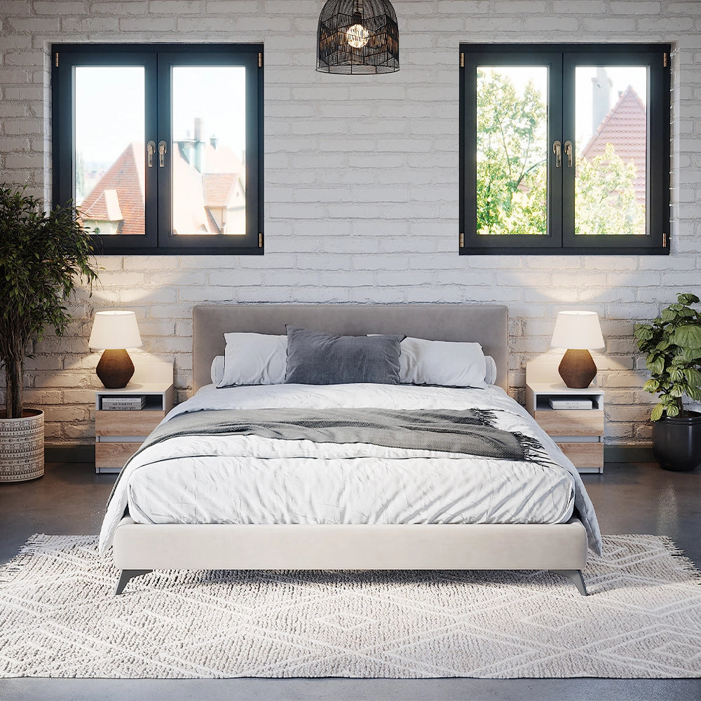 Vicco Comodino Bianco/Sonoma 32.3 x 59.1 cm con 2 cassetti