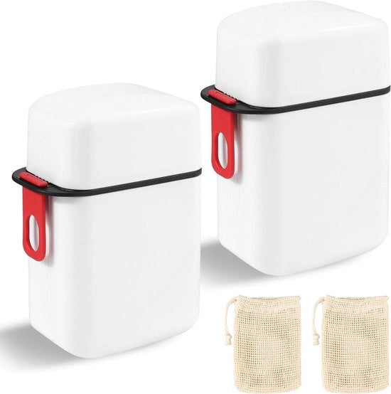 Set di pulizia portatile con 2 flaconi di sapone, 2 sacchetti di sapone e sacchetto schiumante - Scatola di sapone portatile con coperchio e manico per uso in viaggio, bagno, campeggio e outdoor (bianco)