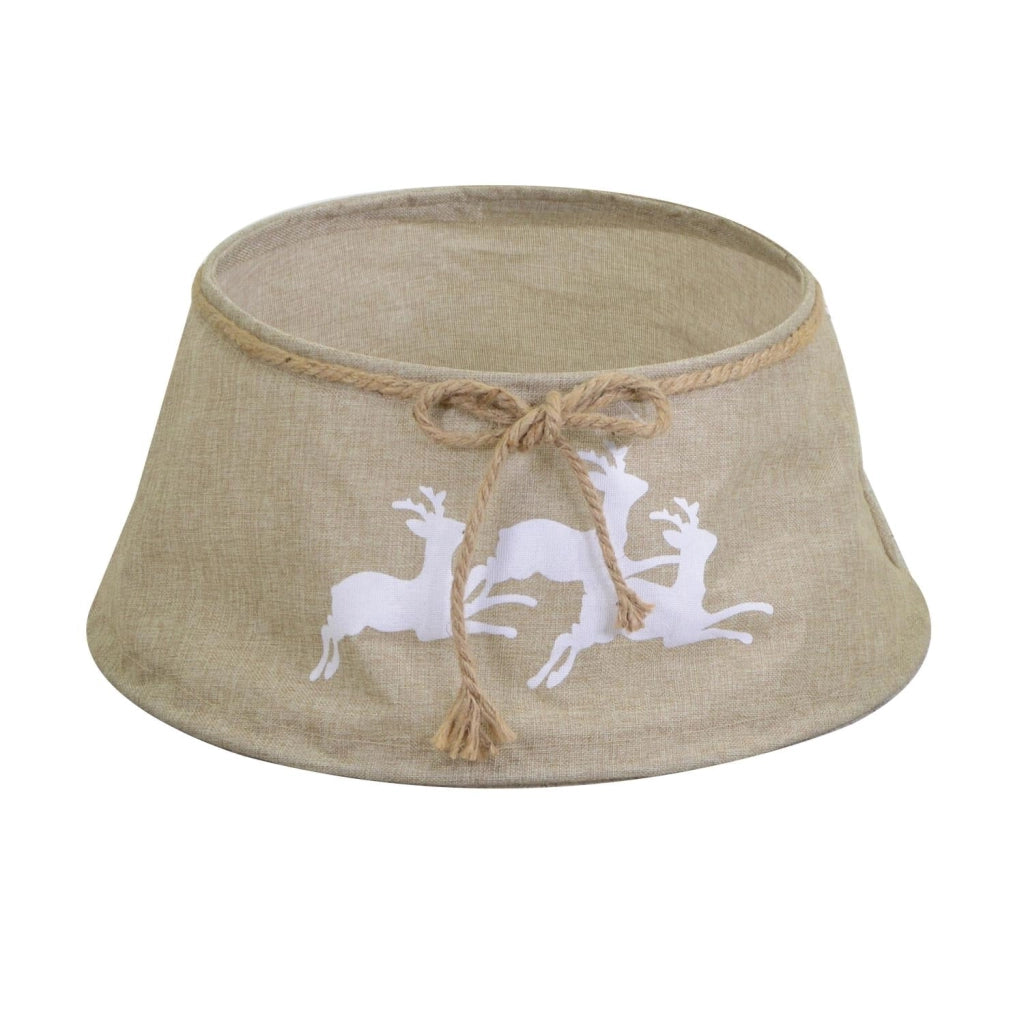 Copri base albero tessuto pieghevole renne beige tondo cm Ø56xh25