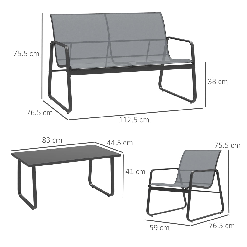 Set Giardino con Tavolino, Panchina e Sedie ¨C Zephmum ¨C Metallo e Texteline Grigio Chiaro
