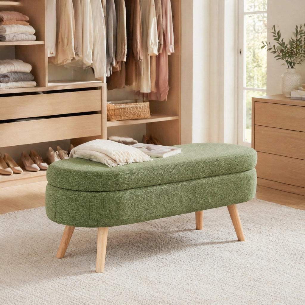 Panca contenitore 110 cm con coperchio ventilato e piedi antiscivolo in chenille verde