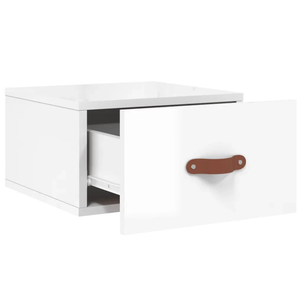 Set di 2 Comodini | Armadio da Notte | Mobiletto da notte a Muro Bianco Lucido 35x35x20 cm