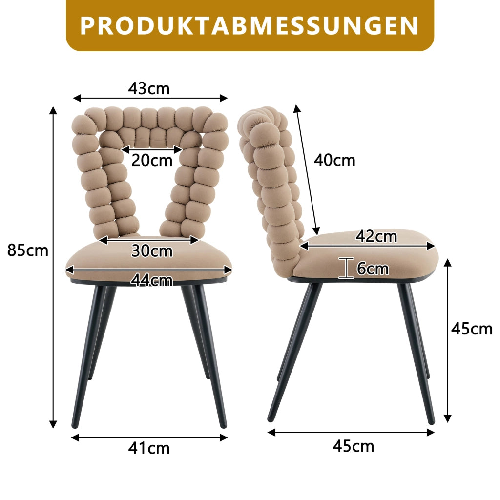 Sedie da Pranzo Set 2 Pezzi ¨C MINIMAL ¨C Velluto Cammello, Gambe in Metallo Nero, Schienale Design