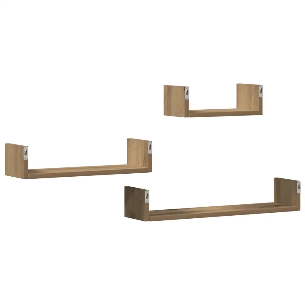 Mensole Parete 3pz Rovere Artigianale in Legno Multistrato 855793
